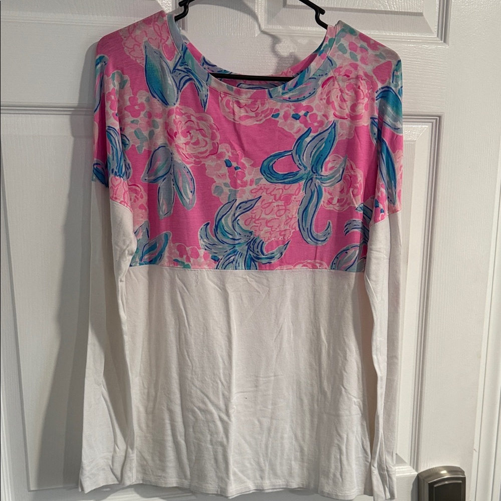 Lilly Pulitzer Women's Pink Floral Contrast Long-Sleeve Top